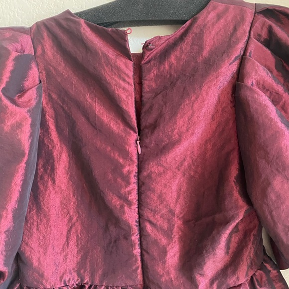 ASOS Shine Red Puff Sleeve Peplum Top Cropped - Picture 3 of 4